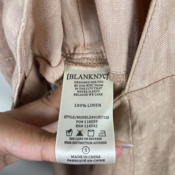 Blank NYC Pink Linen Blend Ruffle Strap Wide Leg Jumpsuit Overalls Small - Picture 3 of 10